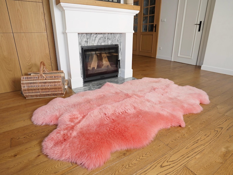 GIANT RUG FOUR Sheepskin Pink Throw Genuine Leather Sheep Skin