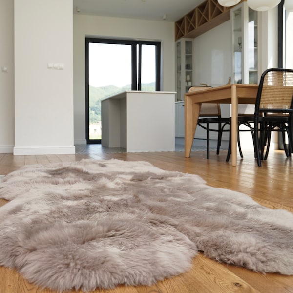 GIANT RUG FOUR en peau de mouton, jeté marron en cuir véritable, peau de mouton, tapis décoratif marron clair confortable, douillet, naturel, très épais !