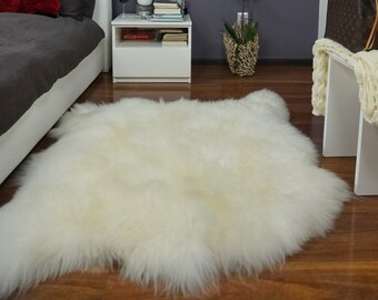 XXL White Sheepskin Rug, Genuine Leather, 50x50, Comfy Home Decor