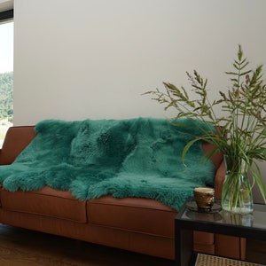 GIANT SHEEPSKIN Triple XXL Mint Green Throw Genuine leather Sheep Skin 64" x 46" Decorative rug Natural comfy,cozy, hair is very thick