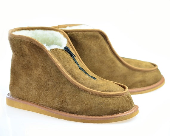 Mens LEALTHER SLIPPERS Moccasin Boots 