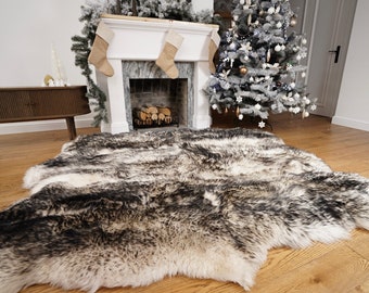 SUPER Sale Rug SEXTO SHEEPSKIN Black Mouflonthrow Genuine