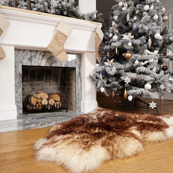 GIANT SHEEPSKIN Mouflon Throw Tapis décoratif en peau de mouton en cuir véritable 50x 30 "confortable, douillet, les cheveux sont très épais, brillants!