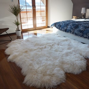GIANT Rug SEXTO SHEEPSKIN White Throw Genuine Leather Sheep Skin Decorative rug - White comfy, cozy, natural very thick!
