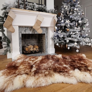 PELLE DI PECORA GIGANTE Coperta in Muflone XXL marrone triplo Vera pelle di pecora 64" x 46" Tappeto decorativo Naturale comodo, accogliente, il pelo è molto folto
