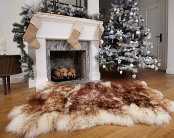 GIANT SHEEPSKIN Triple XXL Mouflon Throw Genuine leather Sheep Skin 64" x 46" Decorative rug Natural comfy,cozy, hair is very thick, shiny !