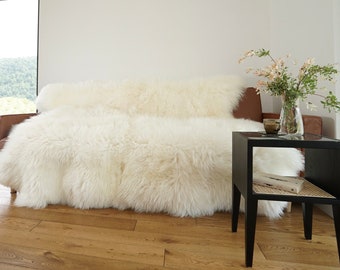 Tapis GIANT SKIN PEAU DE MOUTON Jeté blanc Tapis décoratif en cuir de mouton véritable - Blanc confortable, douillet, naturel très épais !