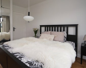 GIANT Rug FOUR SHEEPSKIN White Throw Genuine Leather Sheep Skin Decorative rug - White comfy, cozy, natural very thick!