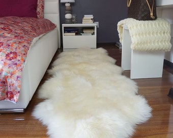 XXL White Sheepskin Rug, Genuine Leather Throw (79" x 30")
