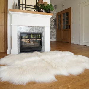 GIANT Rug FOUR Icelandic SHEEPSKIN White Throw Genuine Leather Sheep Skin Decorative rug - White comfy, cozy, natural very thick!