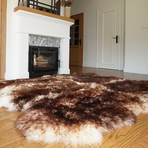 Rug EIGHT SHEEPSKIN MouflonThrow Genuine Leather Sheep Skin Decorative rug - White, Brown comfy, cozy, natural very thick!