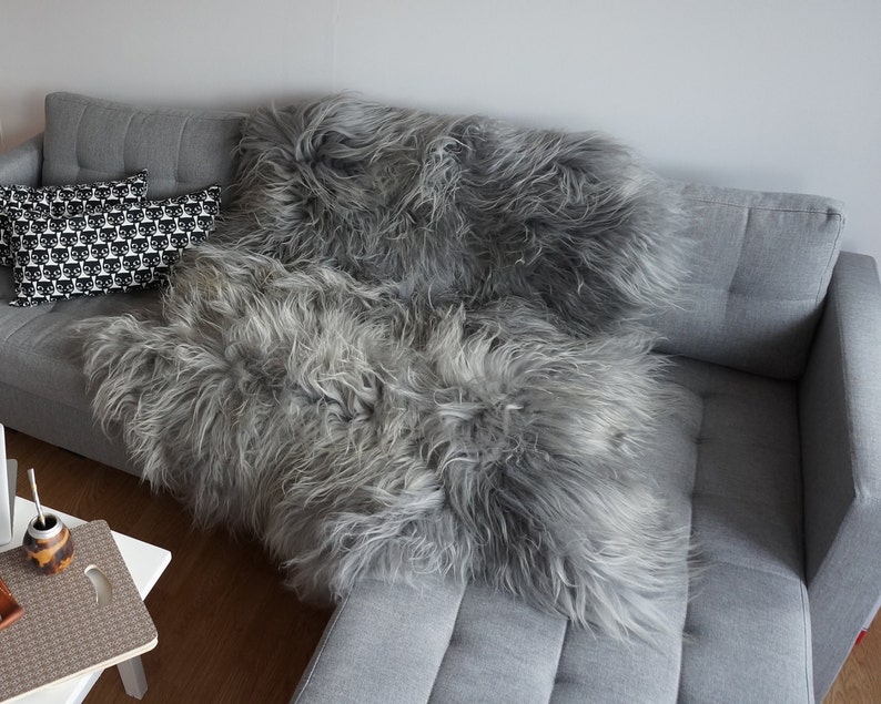 GIANT SHEEPSKIN Double XXL Grey Throw Genuine Leather Sheep Etsy