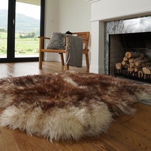 GIANT SHEEPSKIN Double XXL Mouflon Throw Genuine leather Sheep Skin 48" x 48" Decorative rug Natural comfy, cozy
