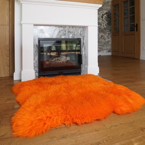 GIANT SHEEPSKIN Double XXL Orange Throw Genuine Leather Sheep Skin 46 ...