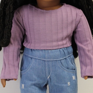 Simple purple long sleeve crop top fits 18" dolls