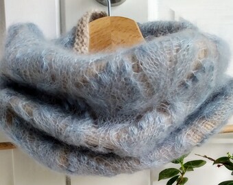 Estonian lace double tube scarf. Handmade snood in mohair, silk, merino wool. Perfect gift for her