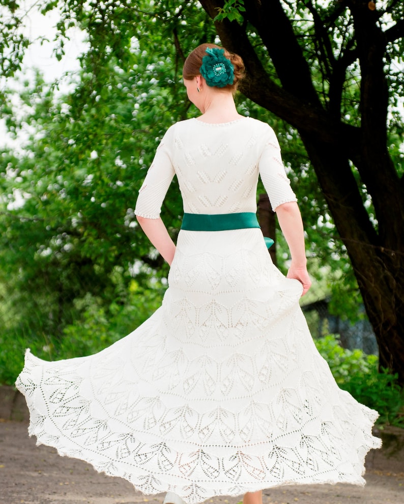 Knitted wedding dress / Bridal gown / Lilies of the valley