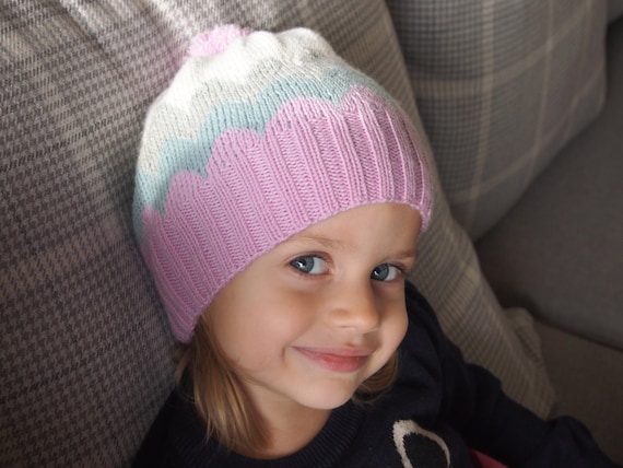 Hand-knit Merino Wool Beanie: Pastel Chevron Wave Hat - Etsy display picture 2
