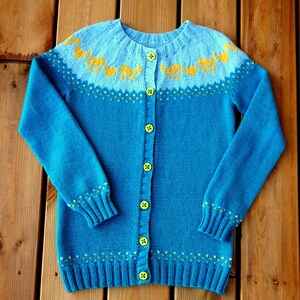 Classic yoke cardigan with fair isle and bird motif. Merino wool and Cotton blend. Must have for Children / Kids / Preschooler / Classic image 2