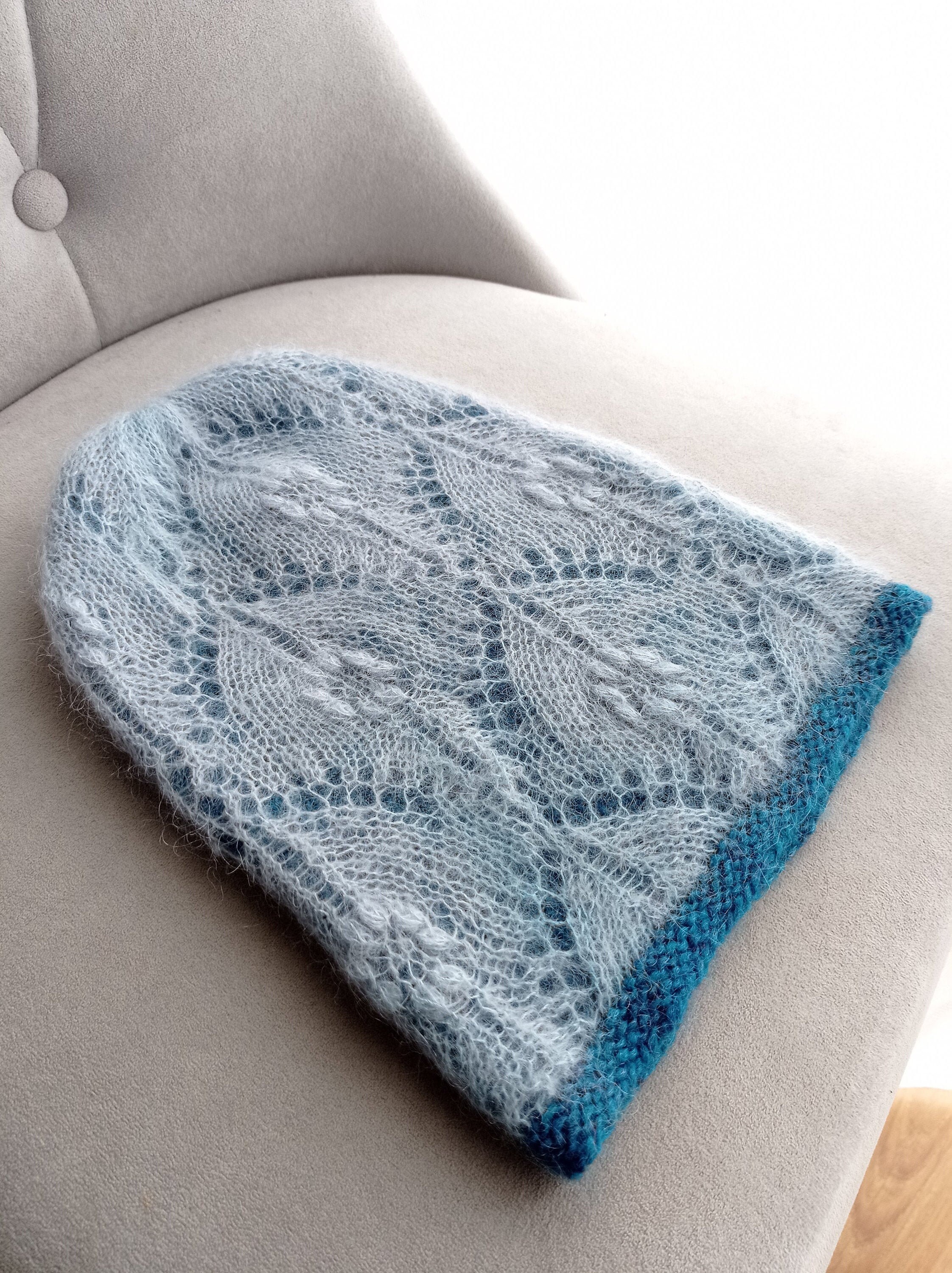 Double slouchy beanie hat in Estonian lace. Hand knitted in mohair, silk, merino wool. Perfect gift for her