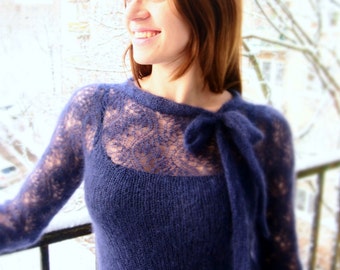 Lace mohair sweater / Mohair and silk / Woman / Feminine / Lightweight pullover/ Sexy and warm