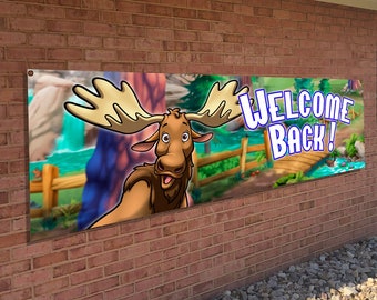 Camping Themed Welcome Back Banner for Reopening of School, Church, Business and More! (Choice of Character!)