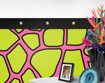 Pink and Green Giraffe Pattern Print Peel and Stick Wallcovering Wainscot Wall Decals (Choice of Border!)