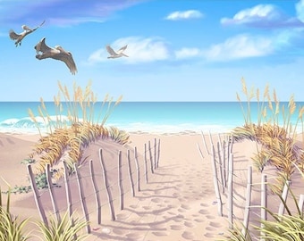 Seaside Peaceful Beach View Peel and Stick (or Wallcovering!) Framed Mural Window Wall Decal (Choice of Scene and Frame)