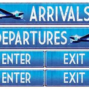 Airport Themed Arrival, Departure, Entrance and Exit Peel and Stick Door Sign Wall Decals