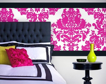 Black or Pink Damask Peel and Stick Wainscot Wallcovering Wallpaper with Borders (Your Choice!)