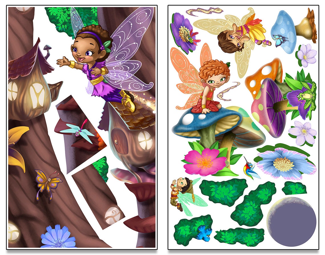 Fairy Garden Room in a Tube Peel and Stick Wall Decals Mural Kit (with ...