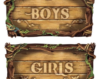 Fantasy Forest Themed Boys and Girls Restroom/Bathroom Door Signs Reusable and Removable Peel and Stick Wall Decals