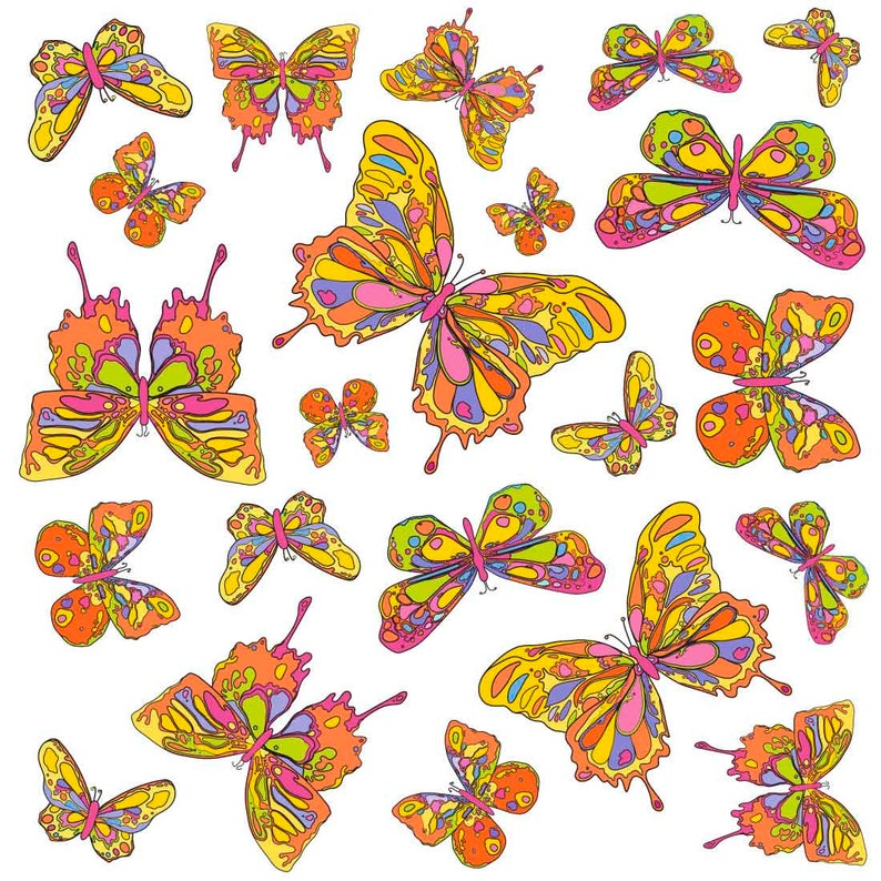 Choice of Borders and Optional Coordinating Butterfly Decals! Orange and Teal Butterfly Peel and Stick Wainscot Wall Decal and Borders