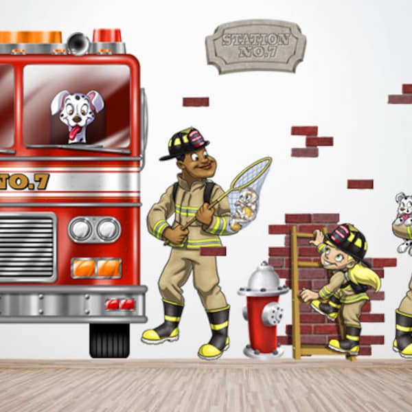 Firefighters Firemen Reusable and Removable Peel and Stick Wall Decals