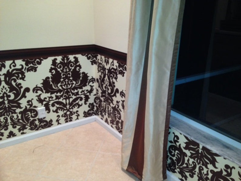 Brown Damask Peel and Stick Wainscot Wallcovering Wallpaper Etsy