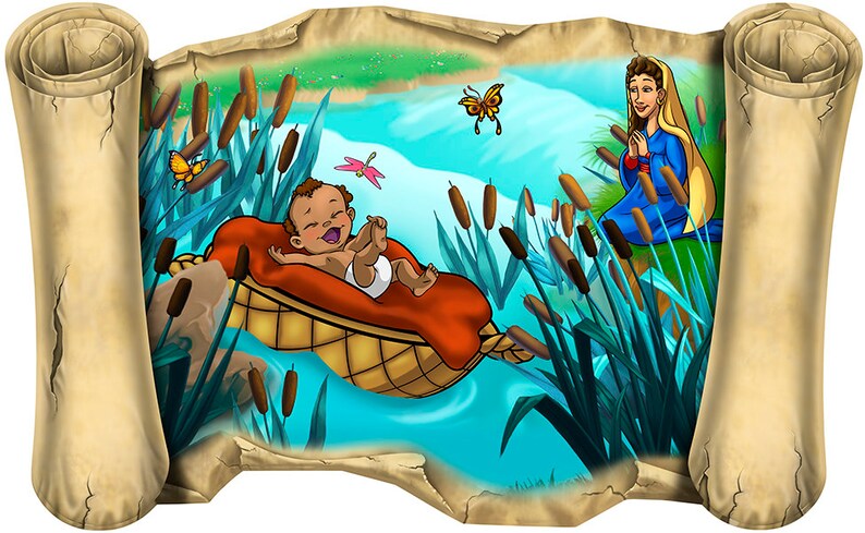 Biblical Moses Parts Red Sea or Baby Moses in Basket Peel and | Etsy