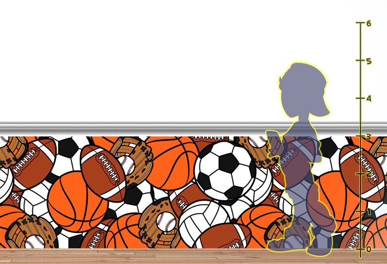 Sports Fan Peel and Stick Wainscot Wall Decal Wallcovering Etsy