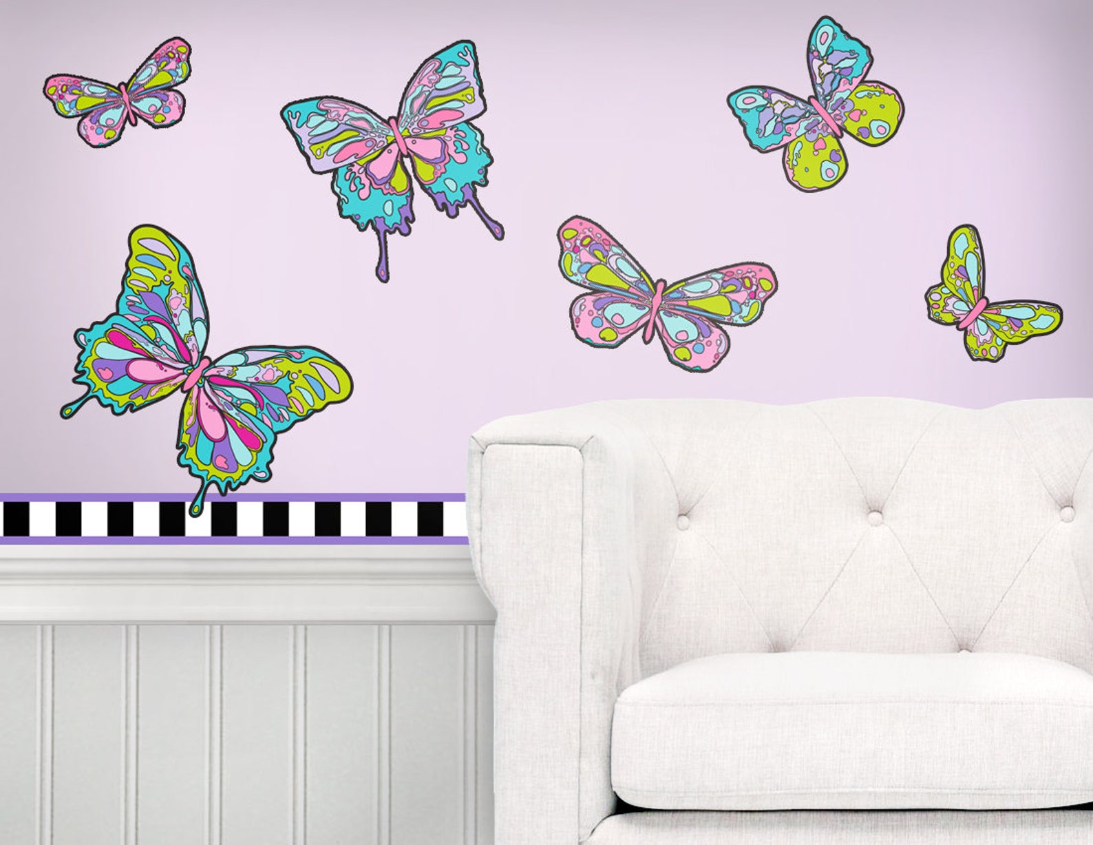 Butterfly Wall Art Peel and Stick Wall Decals With Borders Etsy