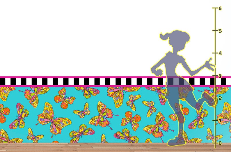 Choice of Borders and Optional Coordinating Butterfly Decals! Orange and Teal Butterfly Peel and Stick Wainscot Wall Decal and Borders