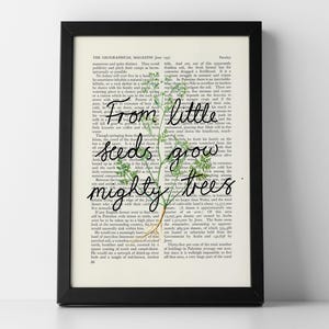 Petersilien Buchdruck mit Vintage Blumen Spruch | Aus kleinen Samen wachsen mächtige Bäume Denkweise Poster | Gärtner Geschenk