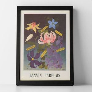 French Lanvin Parfums Advert, framed or unframed poster print, home decor, lover of vintage prints, vintage fashion, perfume flower print