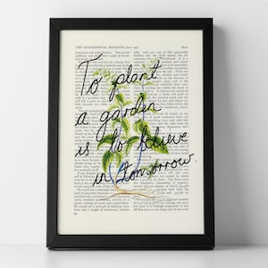 Buchdruck mit mintgrünem Buchdruck | Einen Garten pflanzen heißt an morgen glauben Denkweise Poster | Gärtner Geschenk
