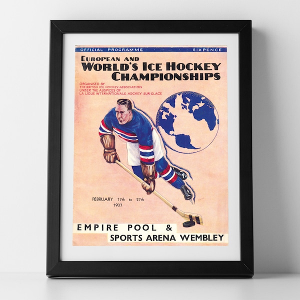 Vintage Ice Hockey Championship Programme Poster Print, February 1937, unframed poster print, unique gift ideas, memorabilia, home decor