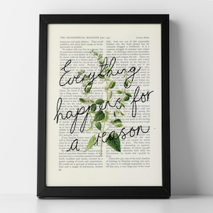 Zitronen-Melisse-Zitat mit Vintage botanischer Illustration auf Buchdruck | Alles geschieht aus einem Grund | Wachstums Mindset Poster