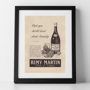Remy Martin Cognac Brandy Advert from 1955, framed or unframed poster print, Bar or kitchen wall art decor, Retro Drinks Poster, gift ideas