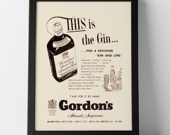 Gordon's Gin Advert Poster: 1955 Vintage Bar Decor