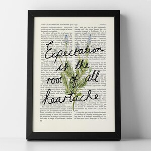 Lavendel Zitat Druck mit Vintage botanische Illustration auf Buchdruck | Erwartung ist die Wurzel allen Herzschmerzes | Wachstums Mindset Poster