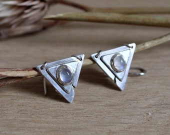 Tribal earrings "Selene" - Moonstone and sterling silver