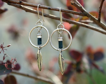 Feather earrings - Indicolite tourmaline and sterling silver