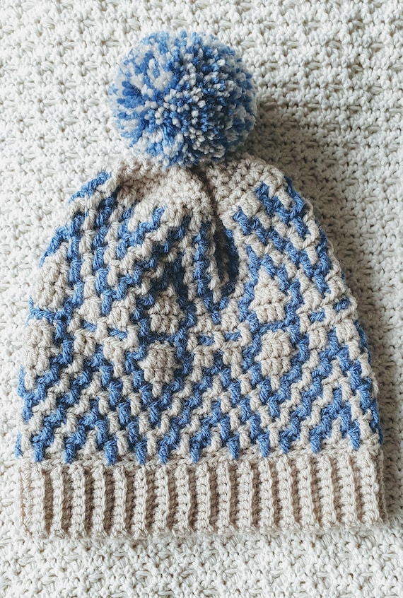 Pastel Blue Adult Mosaic Beanie Crocheted by Seller Mosaic Crochet Hat Pattern in Child to Adult Sizes | HanJan  main image 2